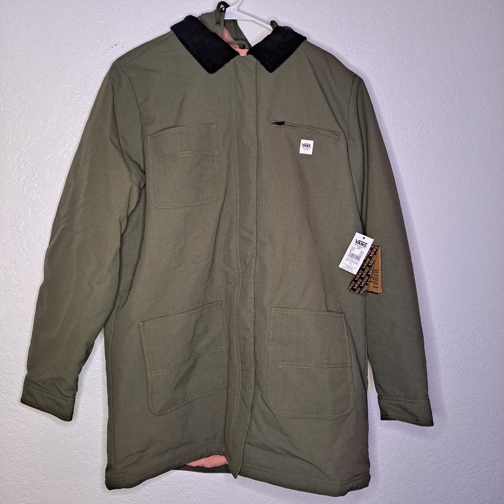 Vans Olive Green Coat with Black Corduroy Collar